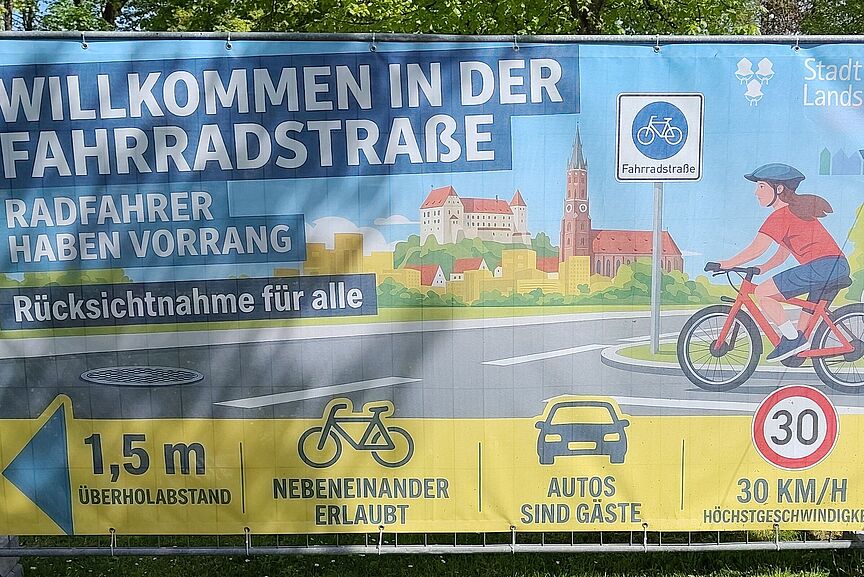 Fahrradstraßenbanner in der Schützenstraße Fahrradstraßenbanner in der Schützenstraße